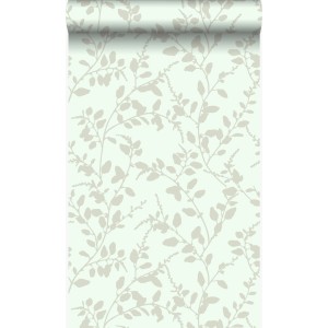 Origin Tapete Blätter Meeresgrün, Vliestapete mit Blattmuster in Grün und Beige.