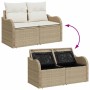 Beiges 5-teiliges Gartensofa-Set aus Poly Rattan mit Kissen und Stauraum.