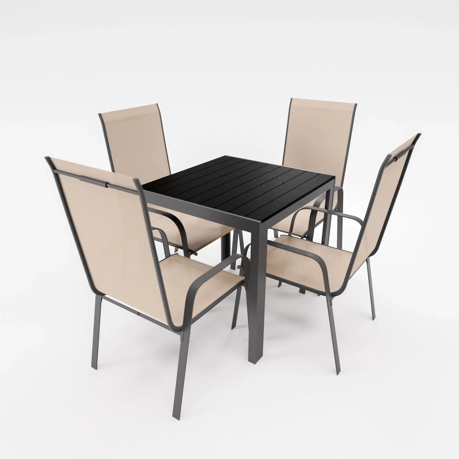 Lex Gartenmöbel Set Alu Tisch 5-tlg. 4x Stapelsessel Essgruppe Gartenset Beige Sitzgruppe