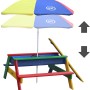 Axi Nick Sand- & Wasser-Picknicktisch Regenbogen mit Sonnenschirm, farbenfrohes Design.