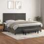 Dunkelgraues vidaXL Boxspringbett 200x200 cm mit Matratze, Kopfteil und Bank.