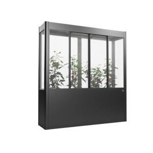 Dunkelgraues Biohort Gewächshaus Florentina Maxi mit transparentem Oberteil und Pflanzen. Ideal für Hochbeete.