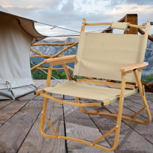Jawinio Campingstuhl, faltbar, mit Holzarmlehnen, beige. Outdoor Stuhl für Camping & Garten.