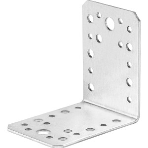 Verzinkter Winkelverbinder 90x90x65 mm mit Löchern, geeignet für Holzkonstruktionen.