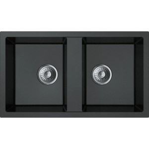 Miló Einbauspüle Blissano 76 Graphit, Granitspüle mit Doppelbecken und Siebkorbventil.