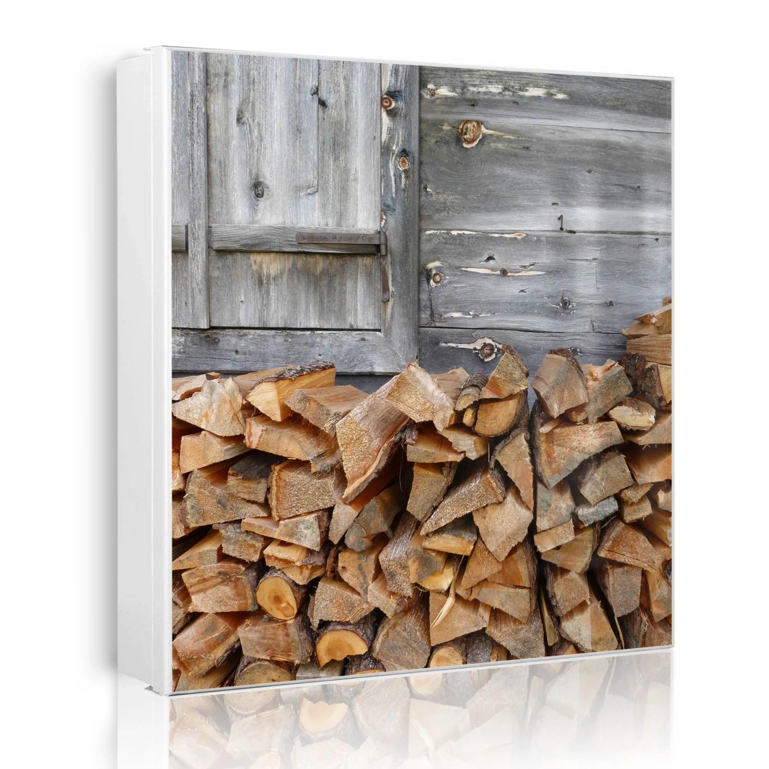 Banjado Großer Schlüsselkasten Metall 30x30cm Weiß Scharnier Links 50 Haken Beschreibbar Magnetisch Motiv Feuerholz