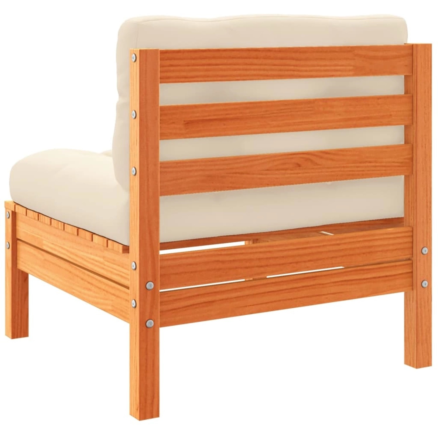 Gartensofa aus Kiefernholz, wachsbraun, mit cremefarbenen Kissen. Teil der 9-tlg. vidaXL Garten-Sofagarnitur.