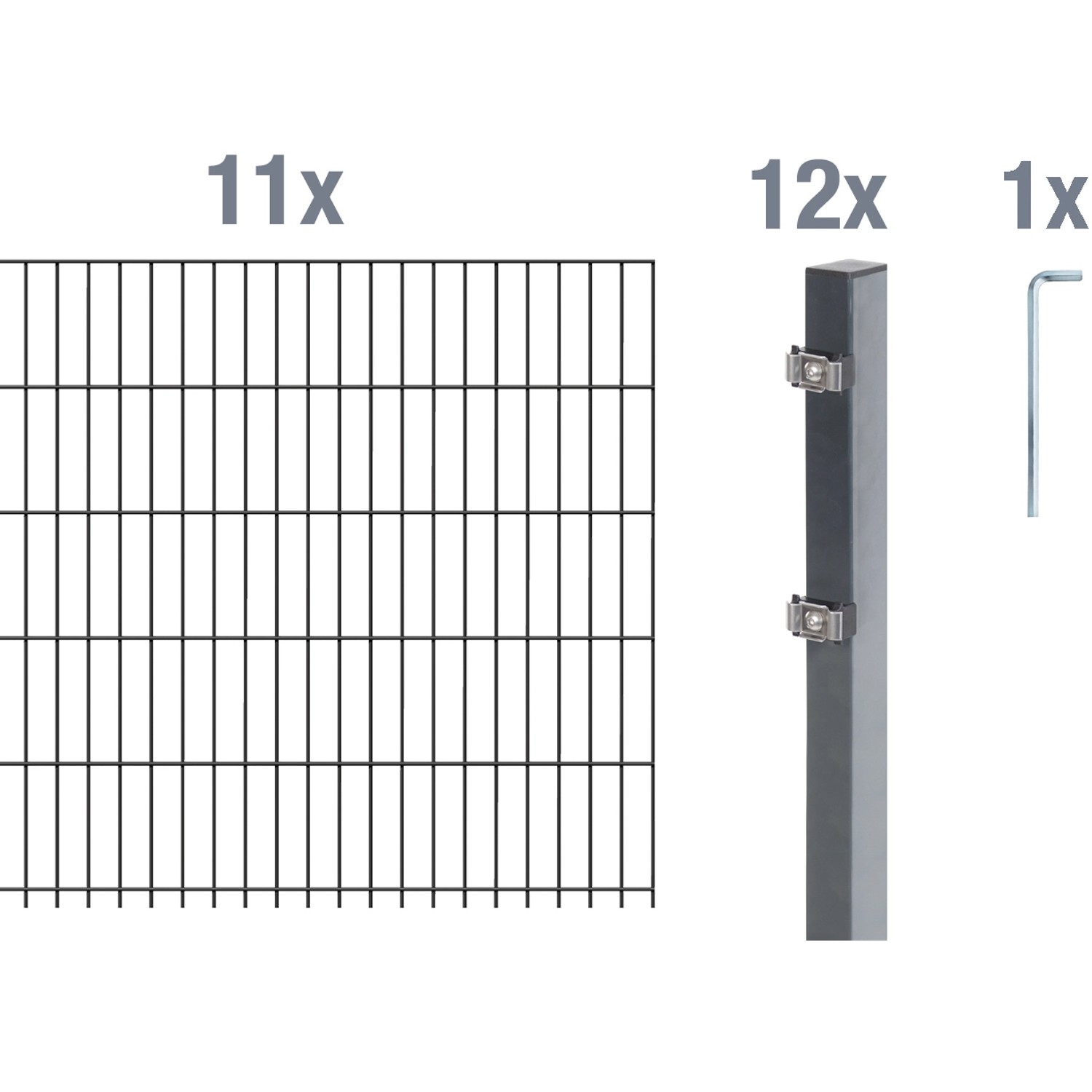 Metallzaun Grund-Set Doppelstabmatte verz. Anthrazit beschichtet 11x 2 m x 1,2 m