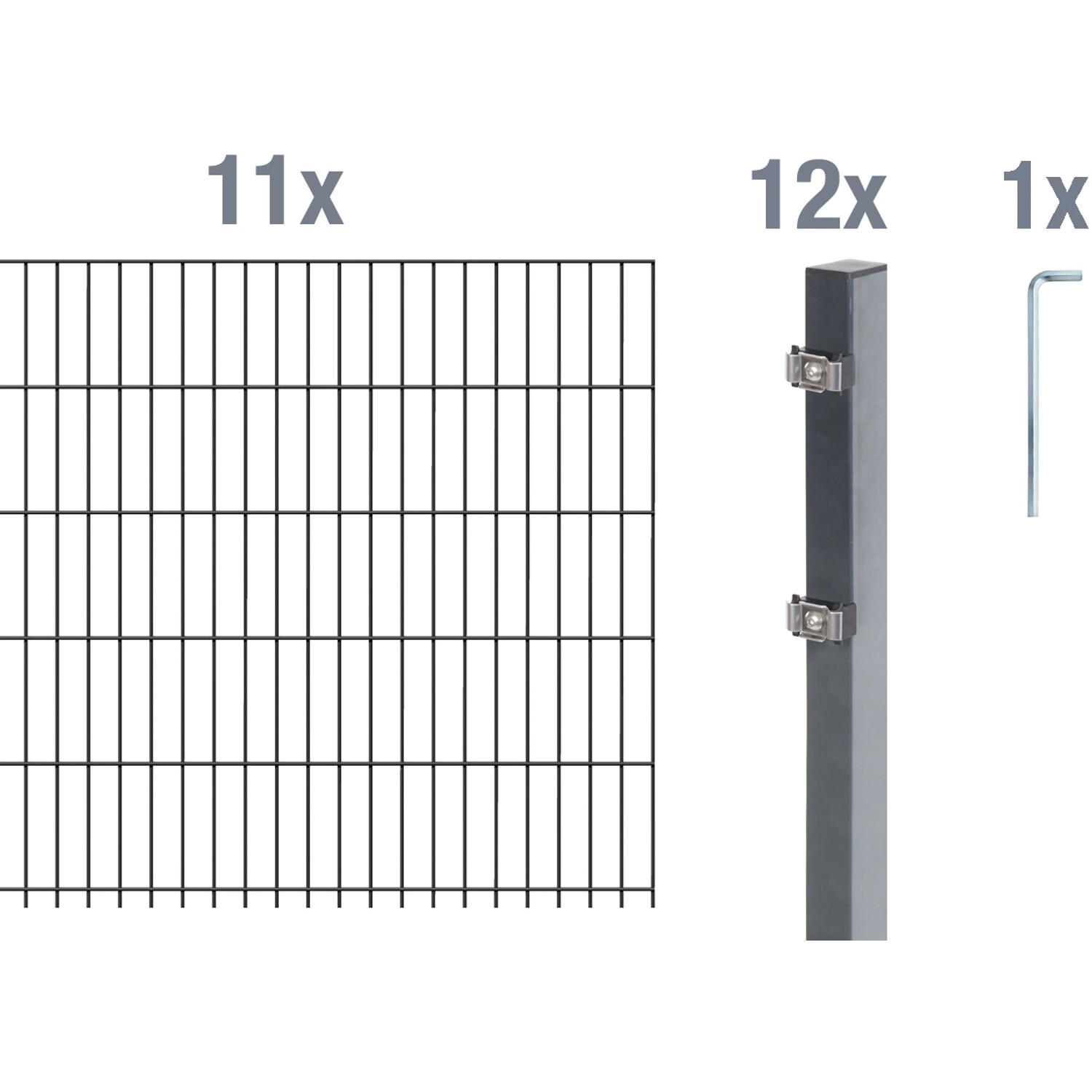 Metallzaun Grund-Set Doppelstabmatte verz. Anthrazit beschichtet 11x 2 m x günstig online kaufen