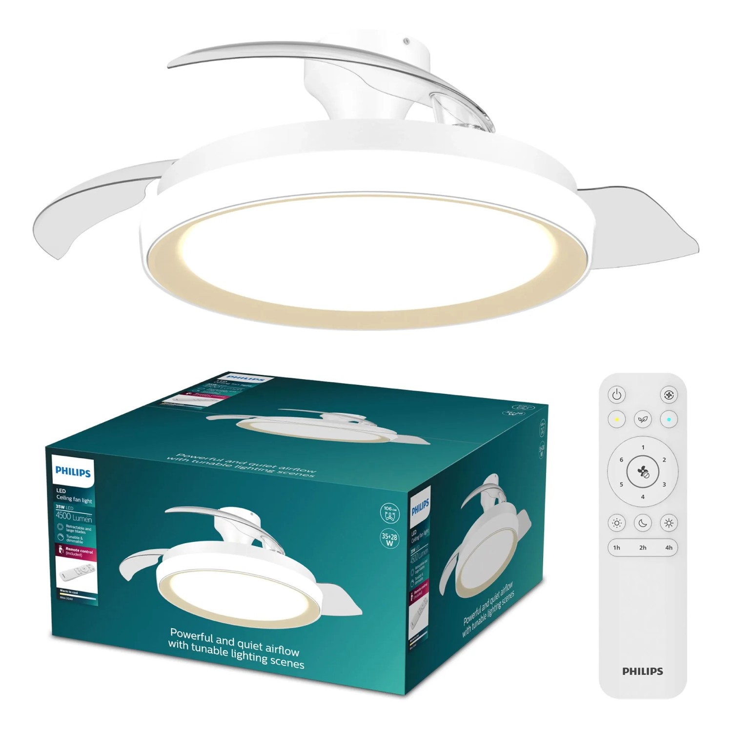 Philips Deckenventilator Bliss Gold-Weiß 1060 mm LED-dimmbar