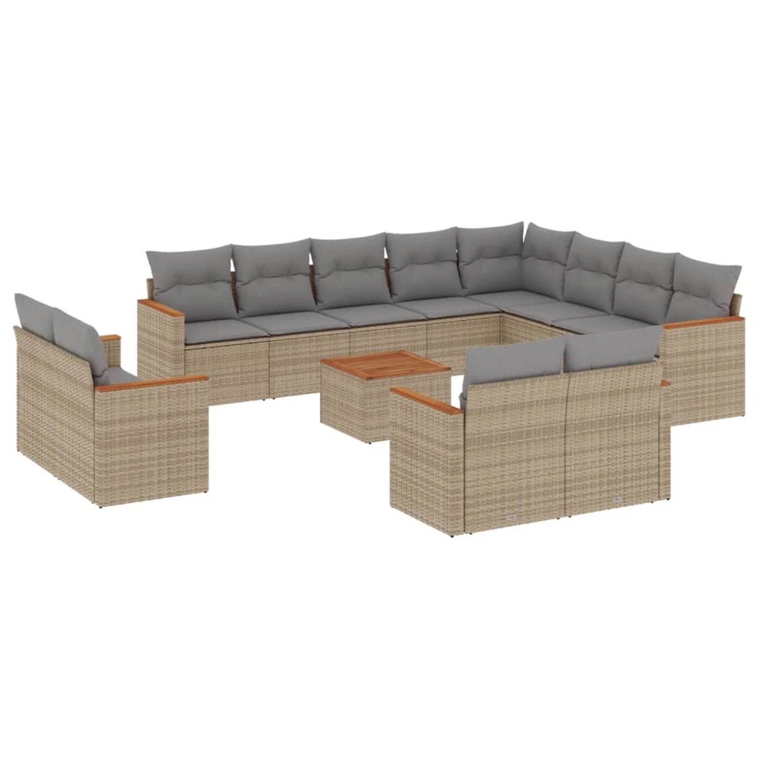 vidaXL 13-Tlg Garten-Sofagarnitur mit Kissen Beige Poly Rattan 3258923