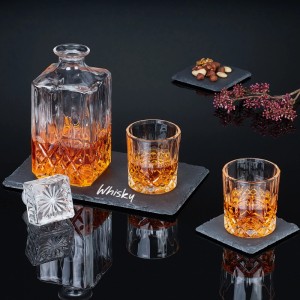 Glasuntersetzer Schiefer, 20er Set, anthrazit, quadratisch, mit Karaffe und Gläsern