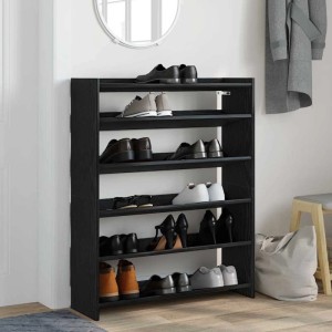 Schuhregal Schwarz, 80x25x100 cm, Holzwerkstoff mit mehreren Ablagen für Schuhe.