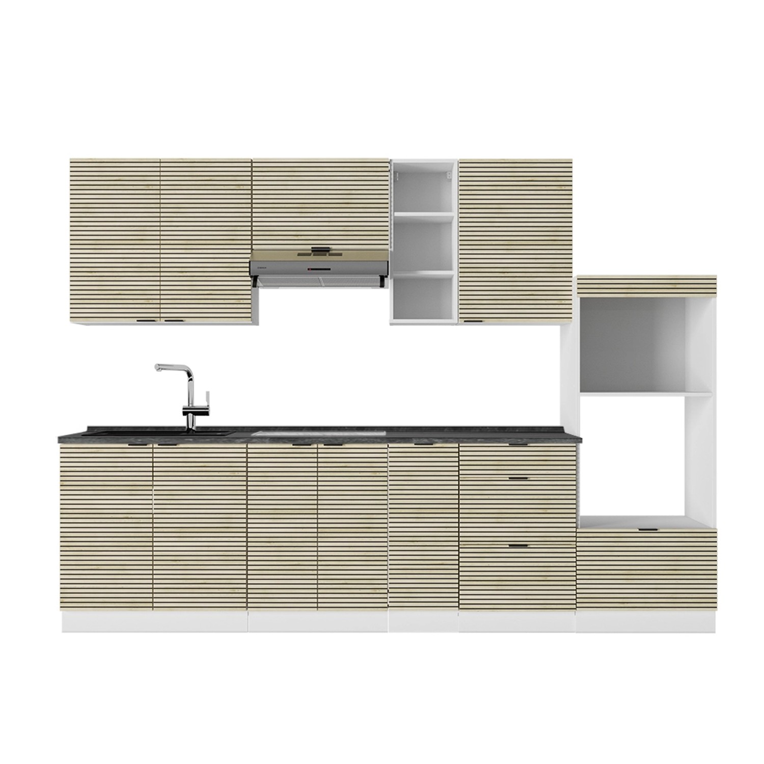 Vicco Fame-Line Küchenzeile Eiche Paneel/Weiß 280 cm AP Anthrazit günstig online kaufen