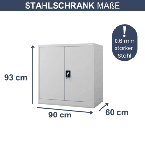 JAN NOWAK Aktenschrank BEATA, grauer Metallschrank mit Maßen 93x90x60cm.