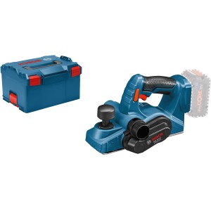 Bosch Professional Akku-Hobel GHO 18V-LI mit L-Boxx. Blauer Elektrohobel mit Akku und Transportkoffer.