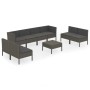Graues 9-tlg. vidaXL Garten-Lounge-Set aus Rattan mit anthrazitfarbenen Auflagen.