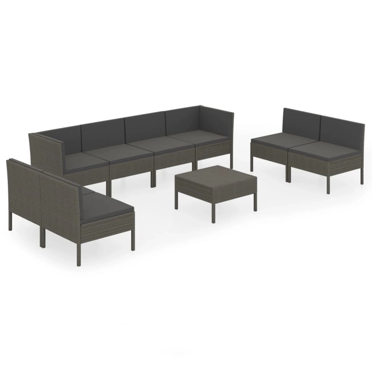 vidaXL 9-tlg Garten-Lounge-Set mit Auflagen Poly Rattan Grau Modell 10