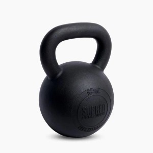 Schwarze Suprfit Econ Gusseisen Kettlebell mit Pulverbeschichtung und ergonomischem Griff für Fitness-Training.