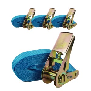 4 blaue TRUTZHOLM Ratschen Spanngurte, 4 m lang, 800 kg Zugkraft, einteilig, zur Ladungssicherung.