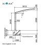 Technische Zeichnung: Ximax Carport Portoforte-80, Maße und Fundamentdetails.