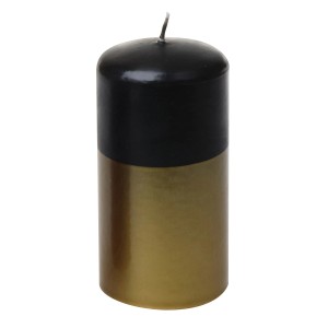Steinhart Stumpenkerze Christine, schwarz-gold, Ø 5,7 cm, 11 cm hoch. Dekorative Kerze für stimmungsvolle Atmosphäre.