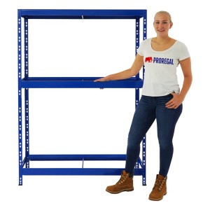 Blaues PROREGAL Reifenregal Tiger mit Fachboden, ideal für Werkstatt & Garage. Bis zu 60 Reifen.