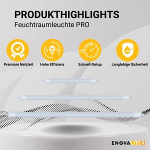 ENOVALITE LED Feuchtraumleuchte PRO, 150cm, 50W, neutralweiß, IP65, für Keller, Garage, Werkstatt.