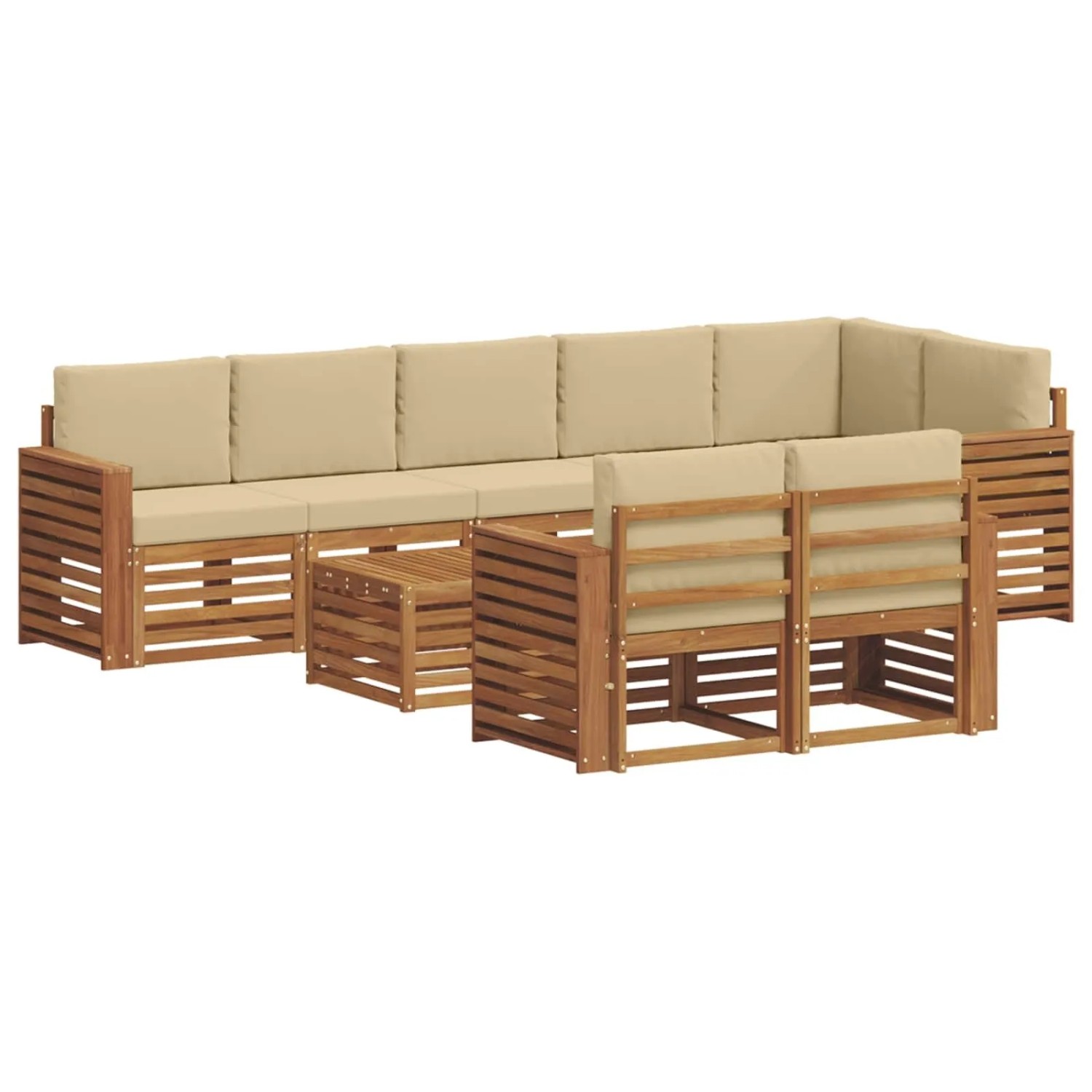 vidaXL Sofagarnituren 9 Tlg Natur und Beige Massivholz Akazie 3375058