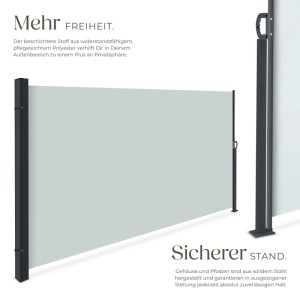 Graue Tectake Seitenmarkise 200x300 cm für Terrasse & Balkon als Wind- und Sichtschutz.