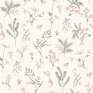 Laura Ashley Vliestapete Crosswell mit Blumenmuster in Rosa und Koralle.