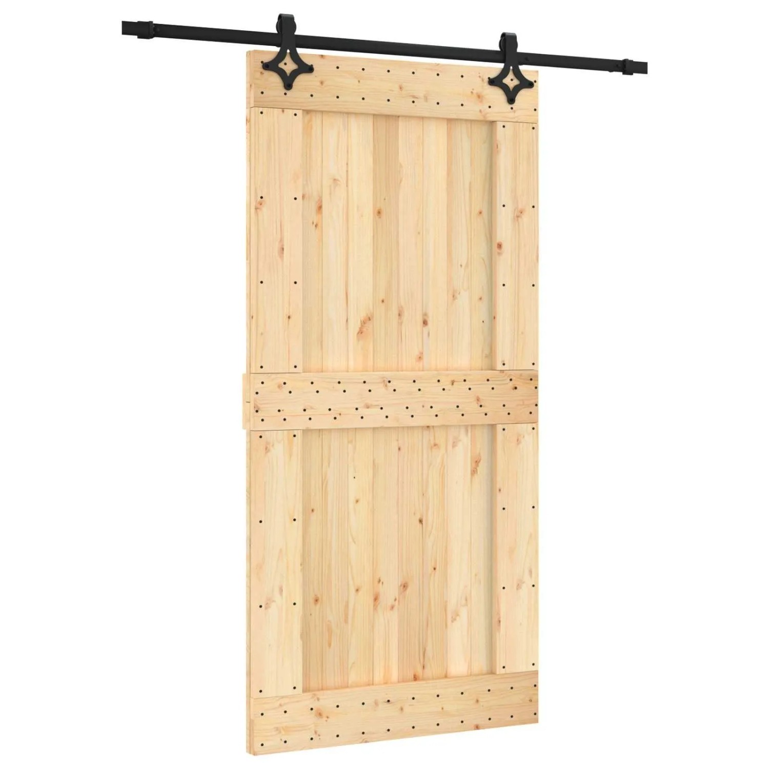 vidaXL Schiebetür Natur und Schwarz 100 x 210 cm Massivkiefer 3445072