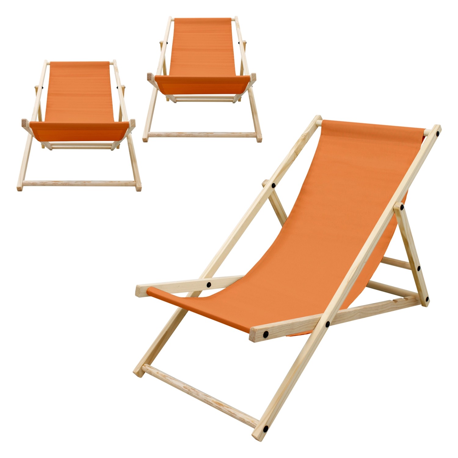 ECD Germany 3Er Set Liegestuhl Klappbar Orange aus Holz 3 Positionen bis 12 günstig online kaufen