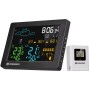 Schwarze Bresser Wetterstation MeteoTemp Baro HZ mit Außensensor und Farbdisplay.