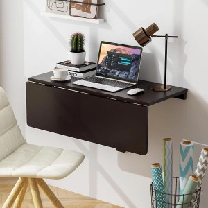 Costway Wandmontierter Klapptisch Klappbarer Wandtisch Braun 80 x 60 cm
