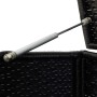 Detailaufnahme: Schwarze VidaXL Gartenbox aus Rattan mit Gasdruckfeder.