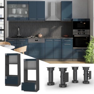 Vicco Mikrowellenschrank Fame-Line, dunkelblau/anthrazit, 60 cm breit. Küchenschrank mit Regalen und Schublade.