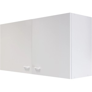 Flex-Well Classic Oberschrank Speed, 100 cm, Weiß, mit zwei Drehtüren und weißen Griffen.