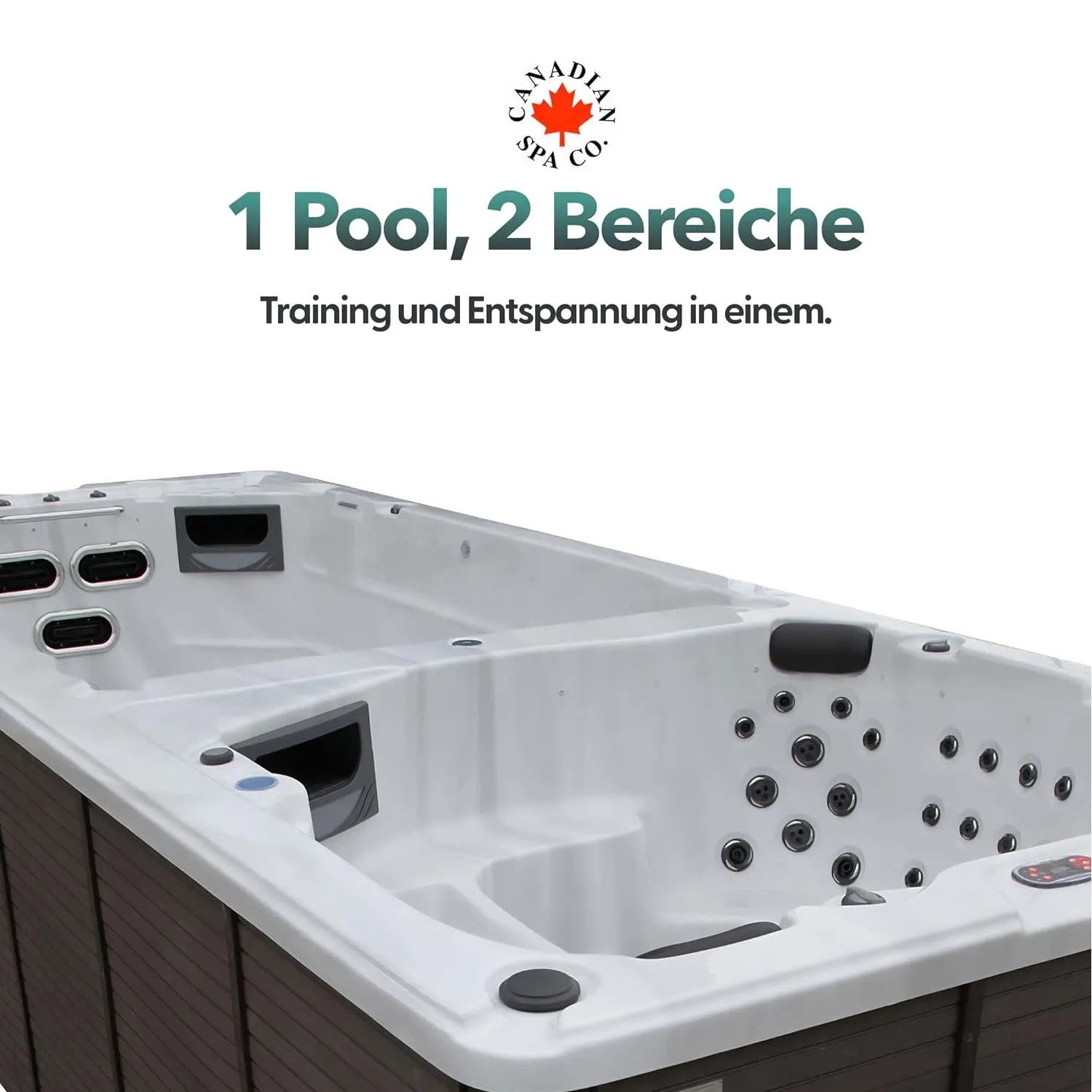 Canadian Spa Swim Spa St. Lawrence: Whirlpool mit zwei Zonen für Training und Entspannung. Knapp 6 m lang.
