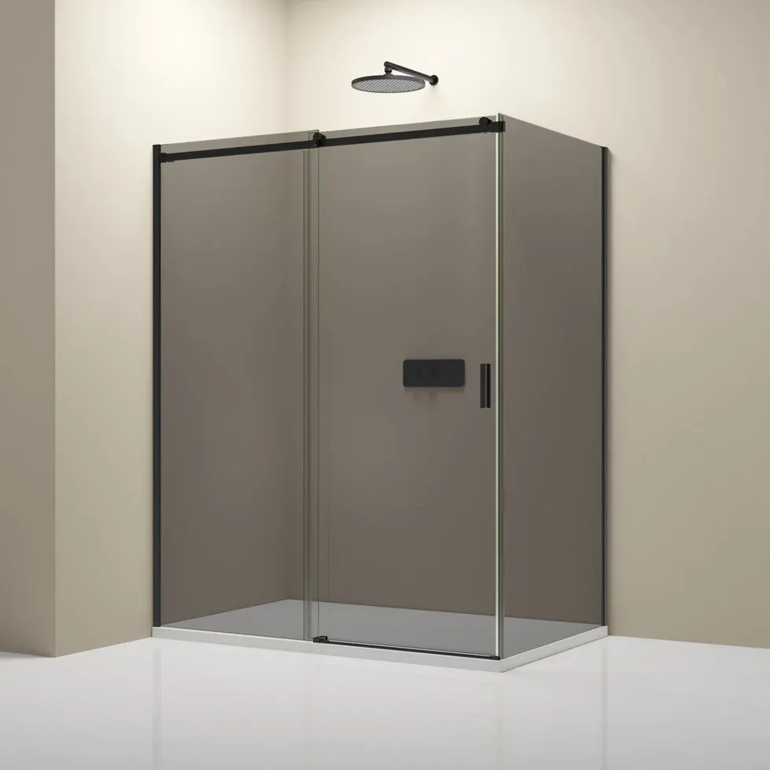 Bernstein Eckdusche mit Schiebetür NT806 FLEX Graues Glas Schwarz Matt 8mm 80cm Seitenwand 80cm Seitenwand 150cm Schiebetür