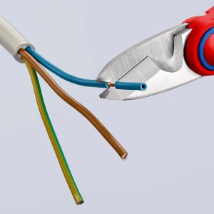 Knipex Elektrikerschere 160 mm schneidet Kabel. Universalschere mit rot-blauem Griff.