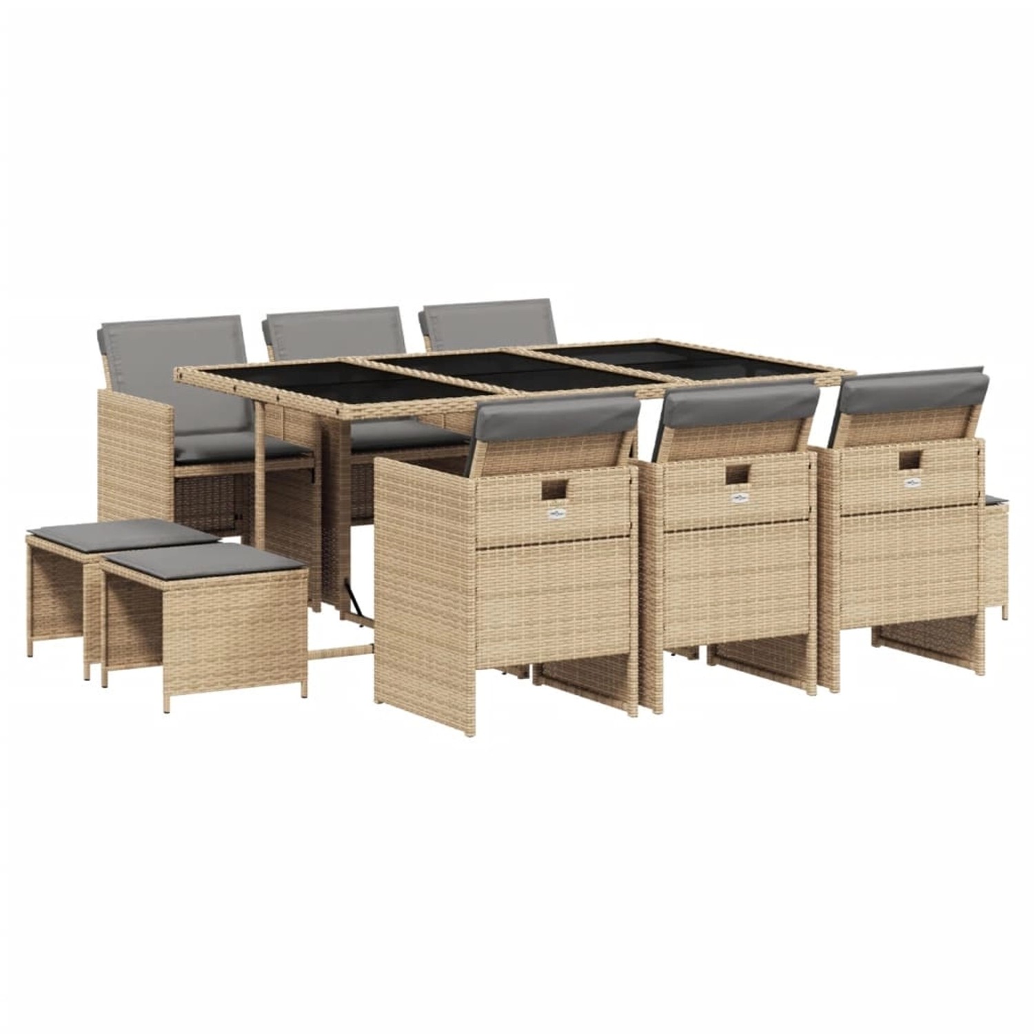 vidaXL 11-Tlg Garten-Essgruppe mit Kissen Beigemischung Poly Rattan 3210612 günstig online kaufen