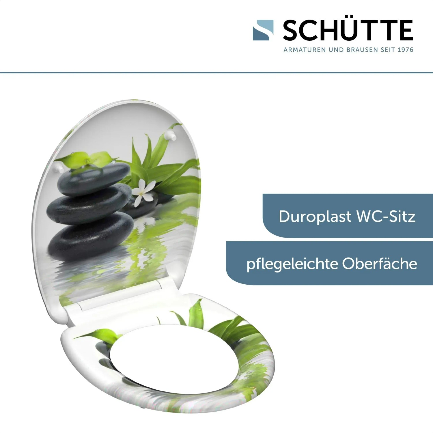 Schütte WC-Sitz Jasmin mit Absenkautomatik und Stein-Motiv für entspanntes Ambiente im Bad.