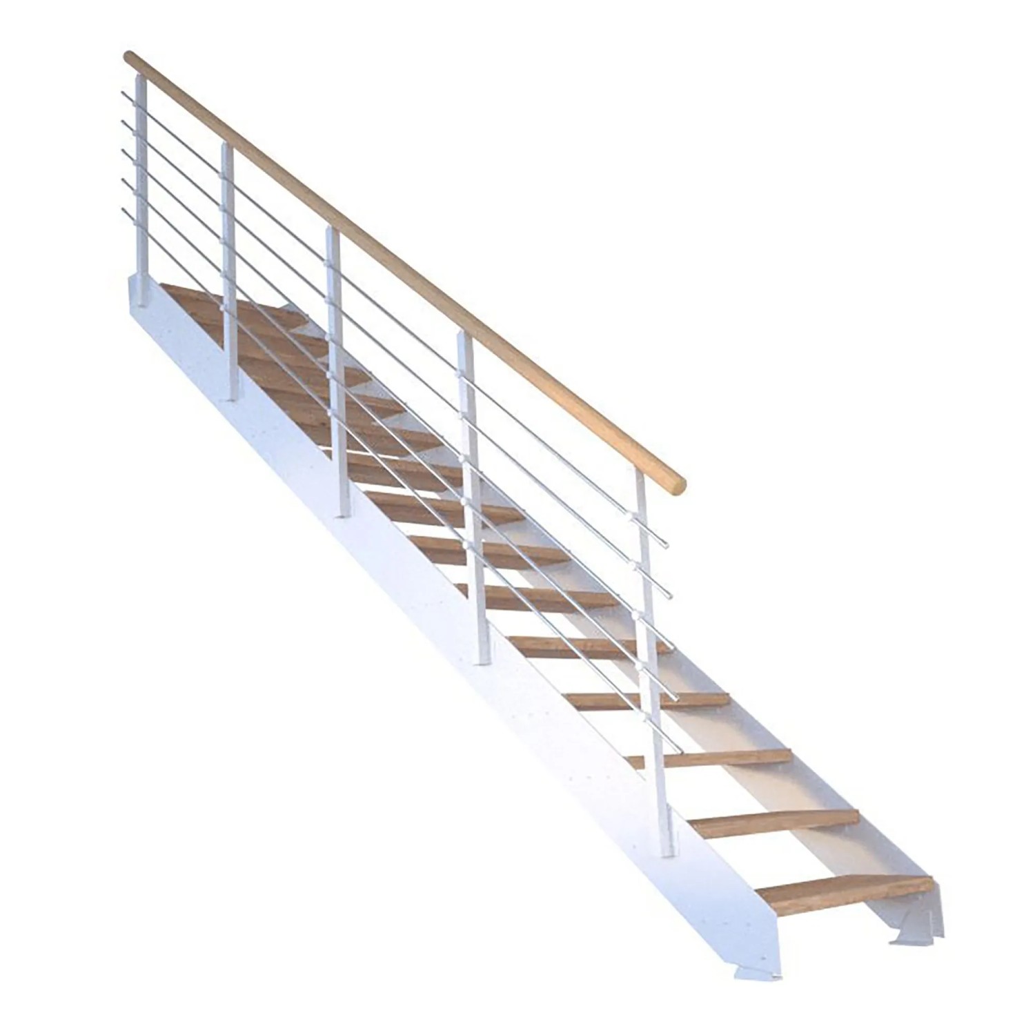 Treppe Kos 10 Stufen Eiche Rustik Geölt 85 cm Metallgeländer Weiß FSC® günstig online kaufen