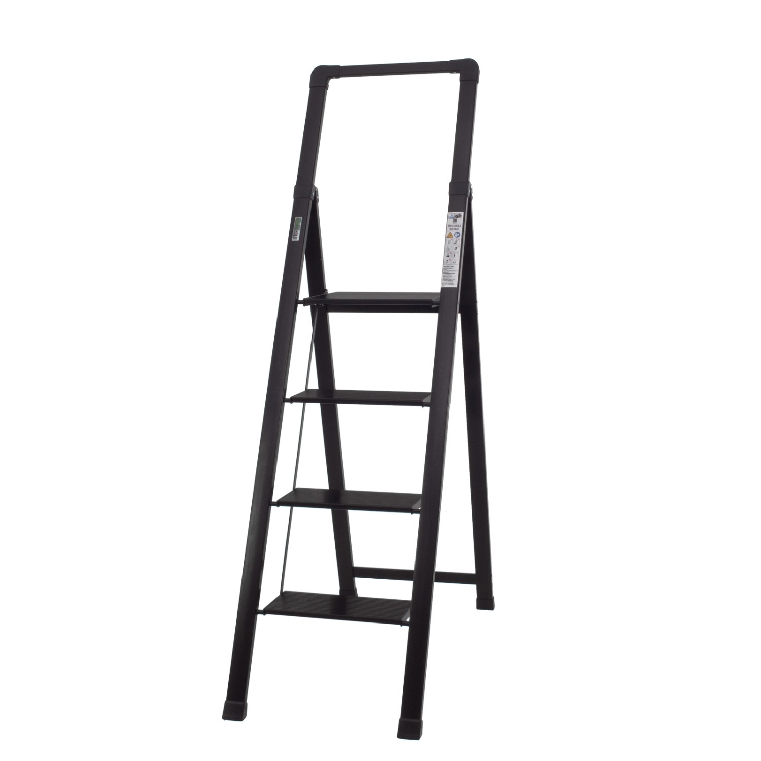 TRUTZHOLM Alu Trittleiter 4 Stufig Klappbar mit Handlauf 150kg Schwarz_4