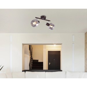 Globo Strahler Pallo, bronzefarbig, mit zwei rauchglasfarbenen Spots an der Decke.