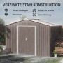 Outsunny Gartenhaus, hellgrau, mit Satteldach. Stahlkonstruktion, wetterfest und wartungsarm.