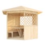 Weka Holz-Pavillon Mainau, naturbelassen, mit Rankgitter und Sitzgarnitur.