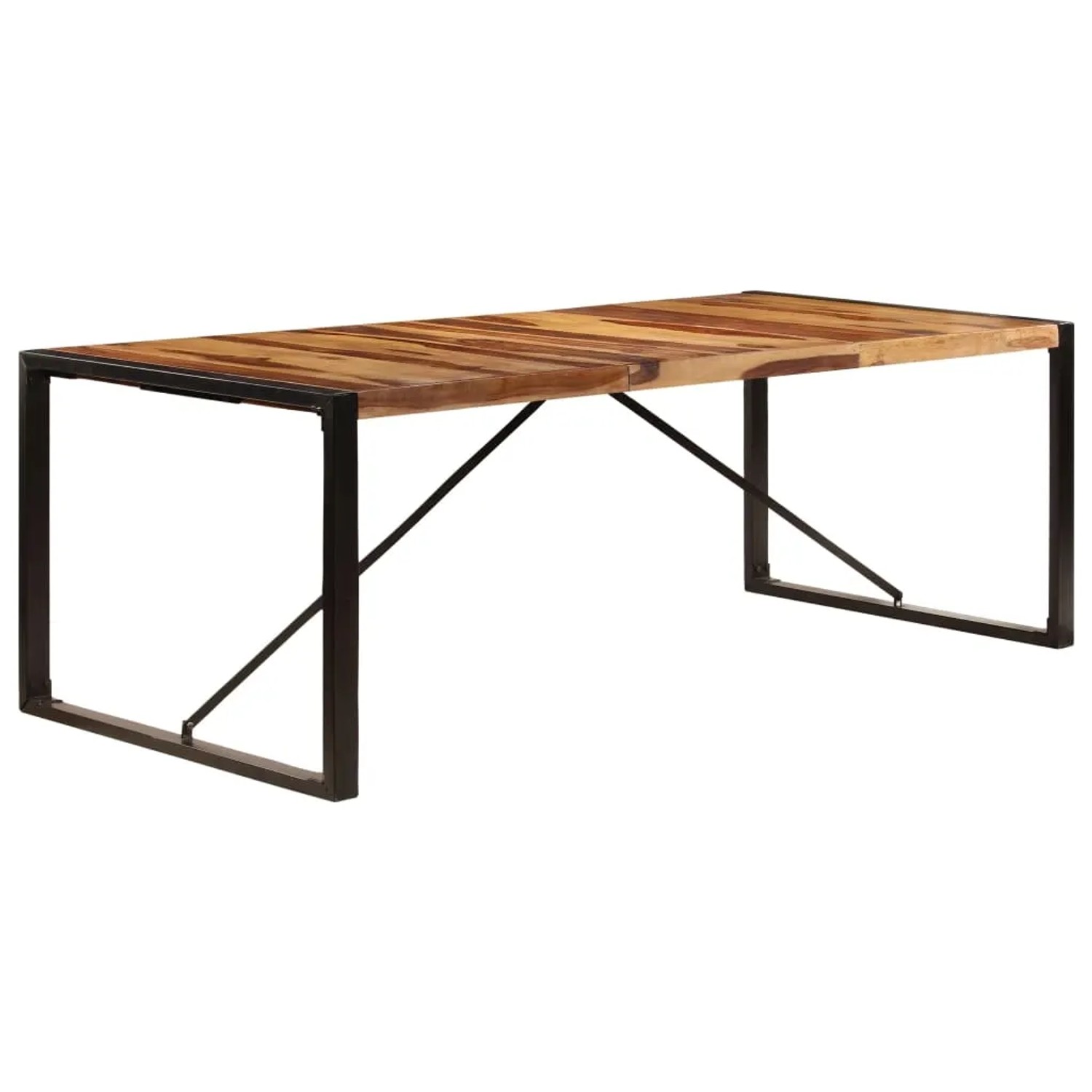 vidaXL Esstisch, 220 cm, Massivholz, mit schwarzem Metallgestell.