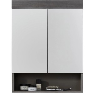 Trendteam Spiegelschrank RunnerMoon, Rauchsilber, 58 cm breit, mit zwei Türen und Ablagefläche.